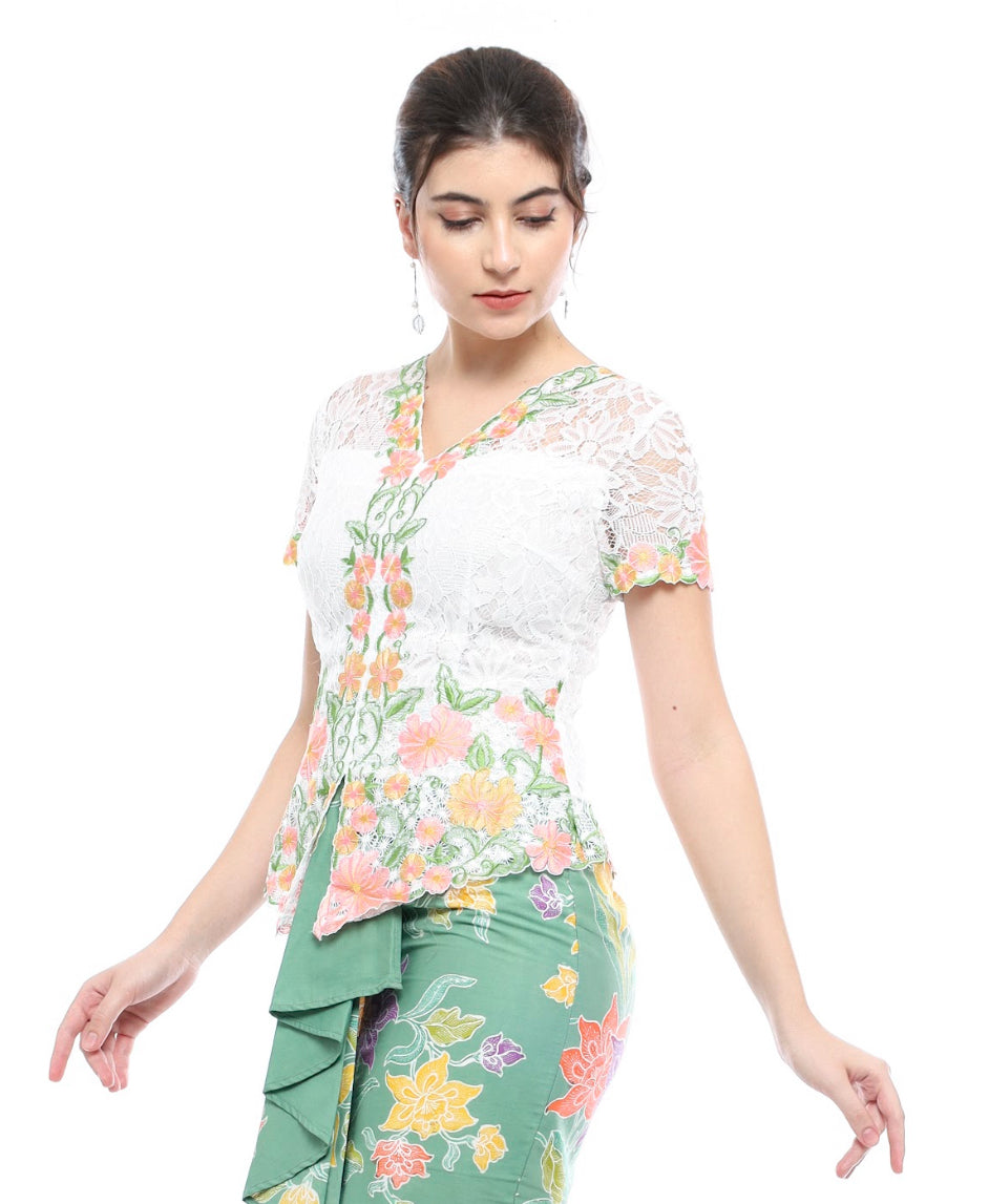 Top Kebaya Saci White Green