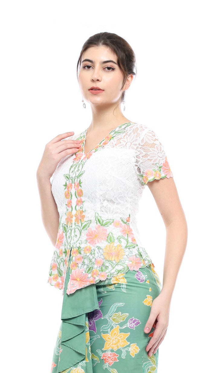 Top Kebaya Saci White Green