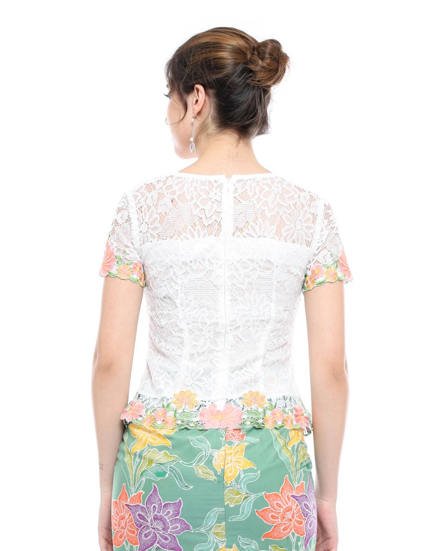 Top Kebaya Saci White Green