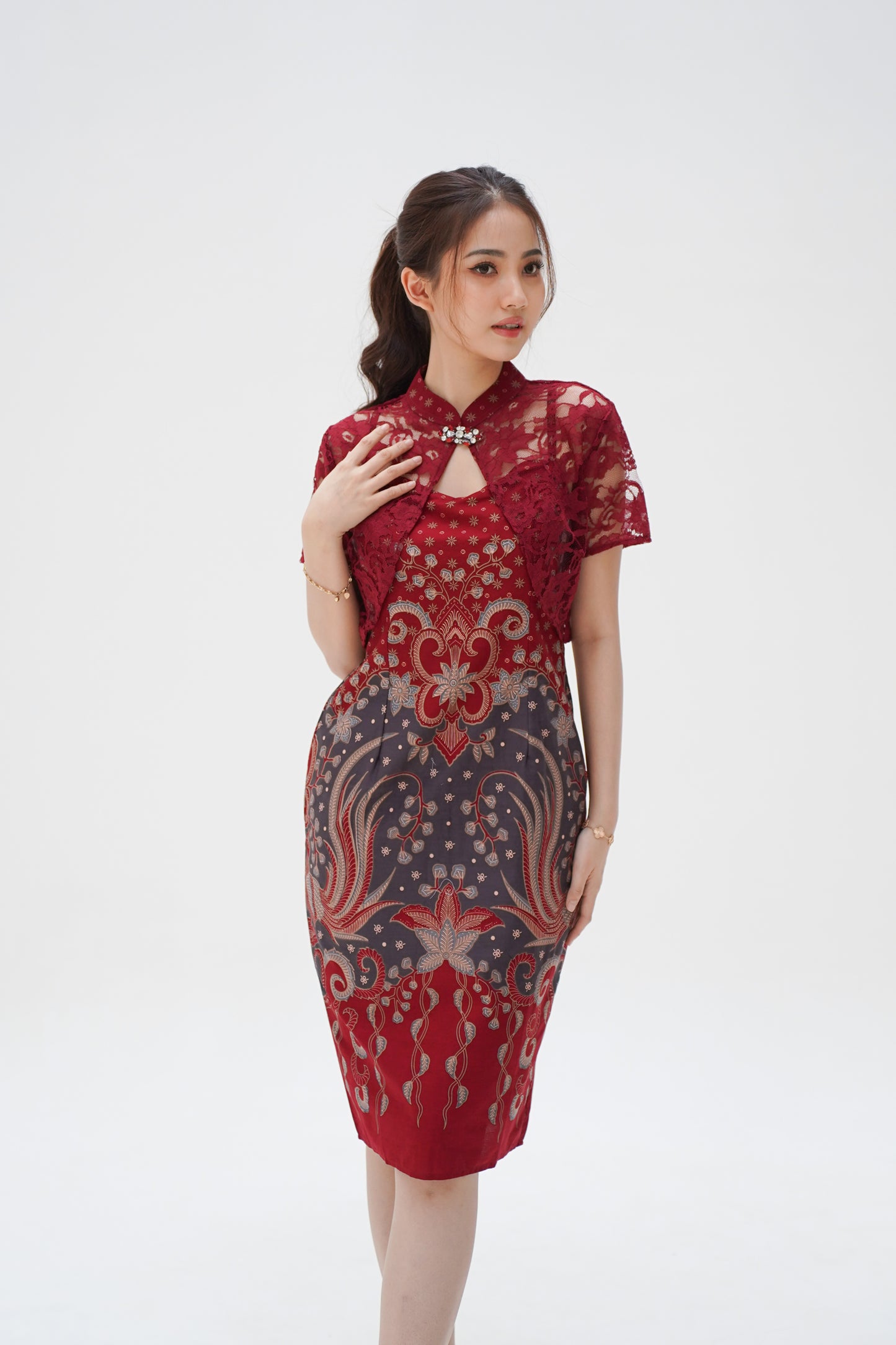 Dress CNY Cheongsam Maroon Xi Shi