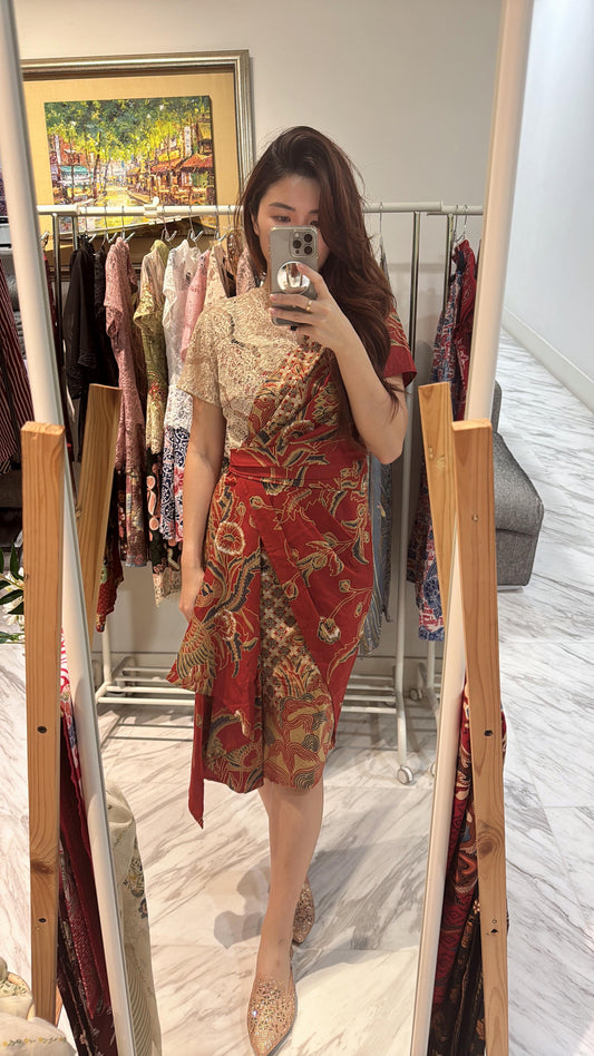 Dress Cream Maroon Catlya Lace
