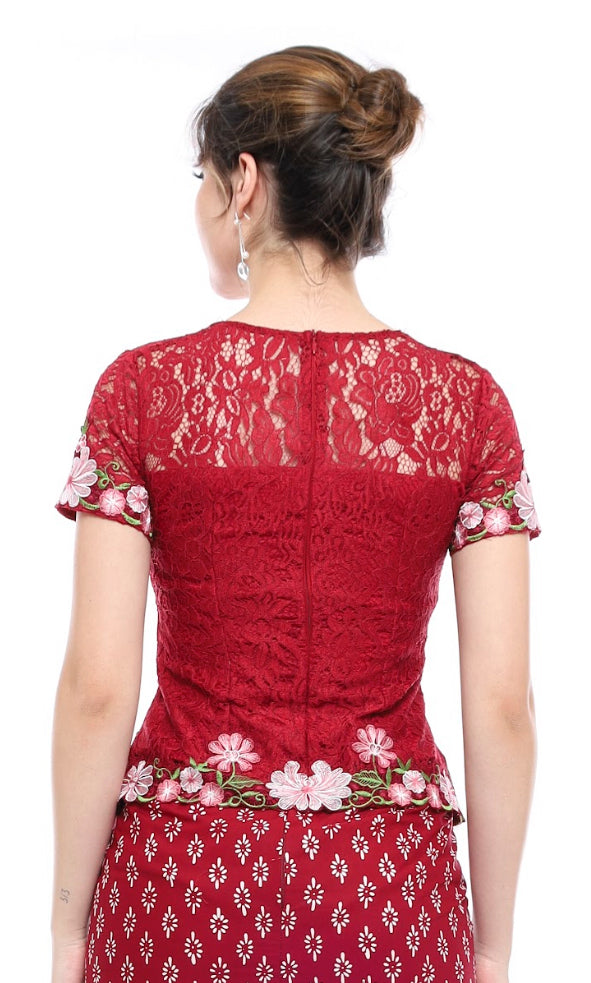 Top Kebaya Ambalika Maroon Flower