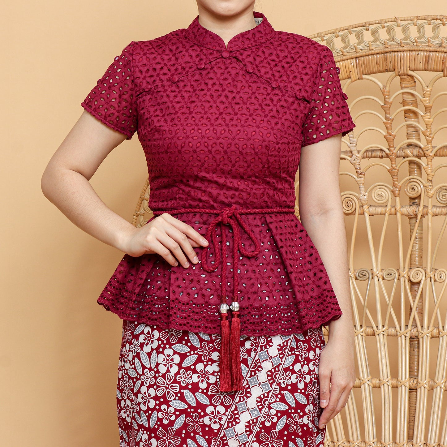 Set Dress Ciongsham eyelet maroon