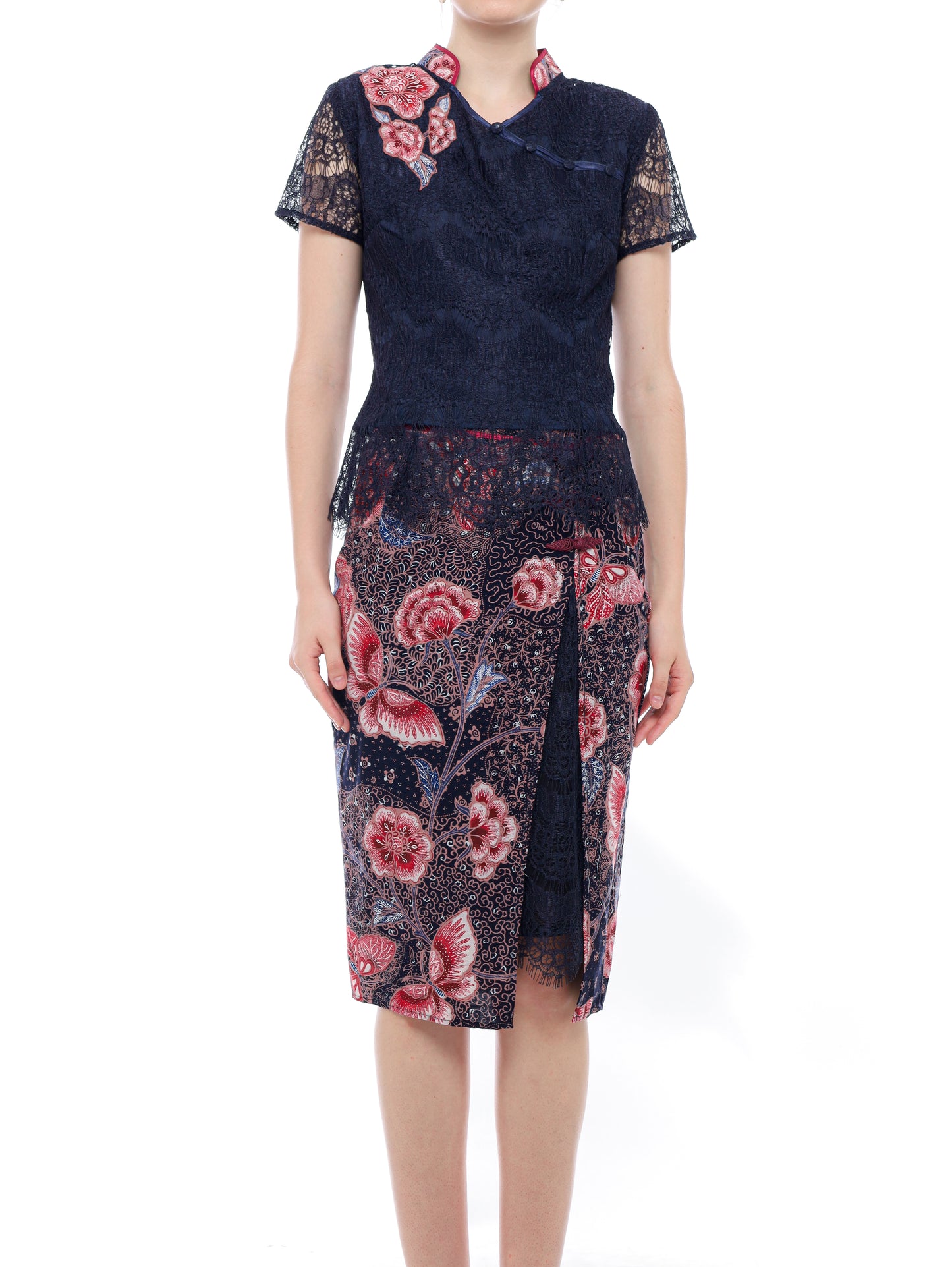 Dress CNY Navy Blue Floral Style