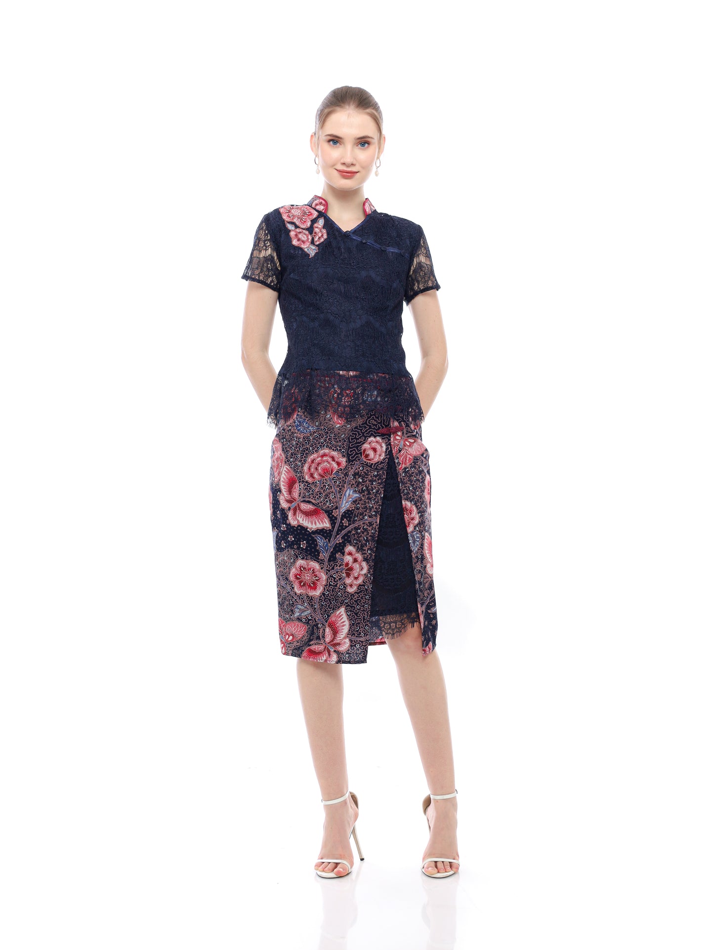 Dress CNY Navy Blue Floral Style