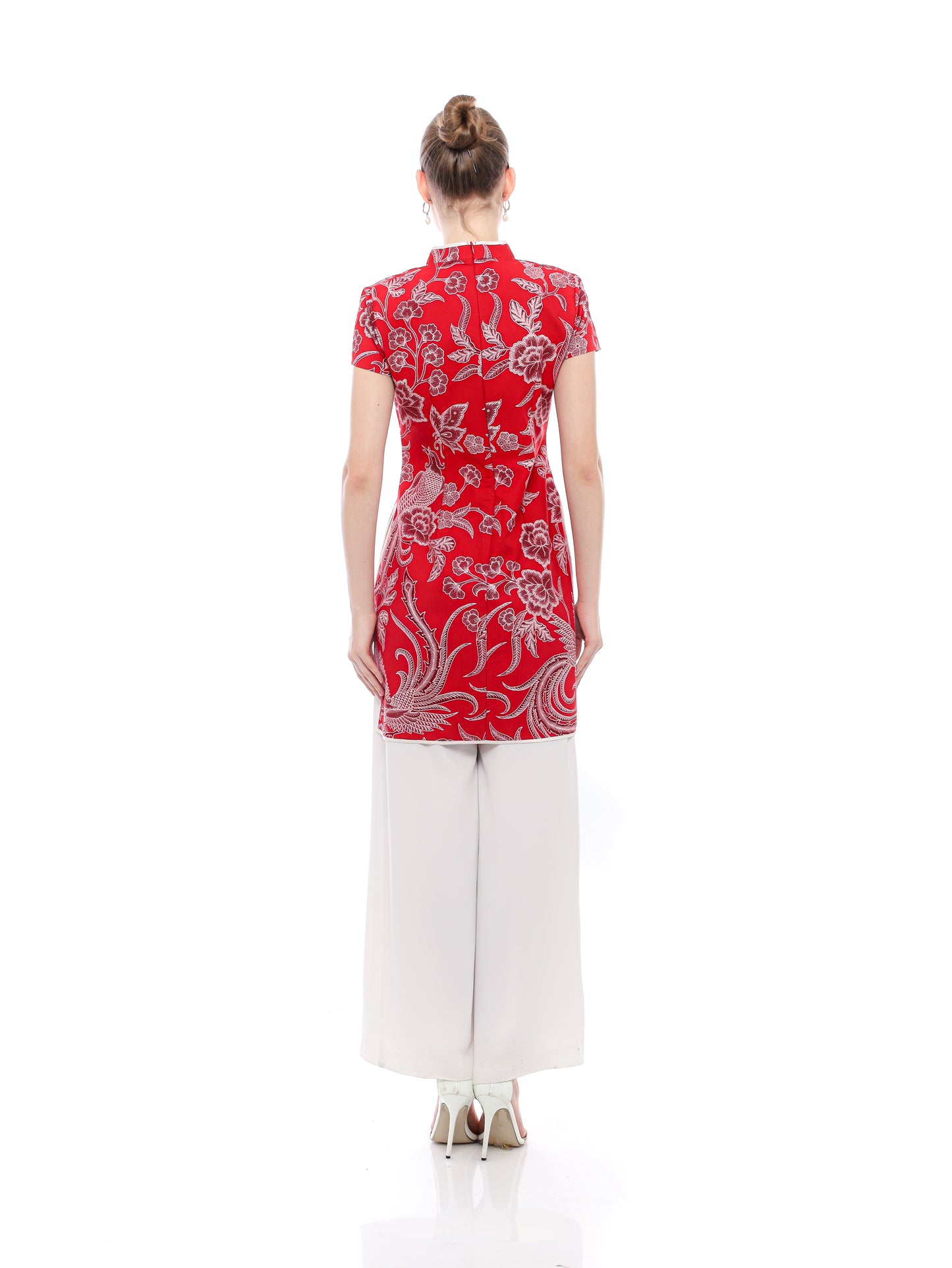 Top CNY Red Cheongsham White Flower