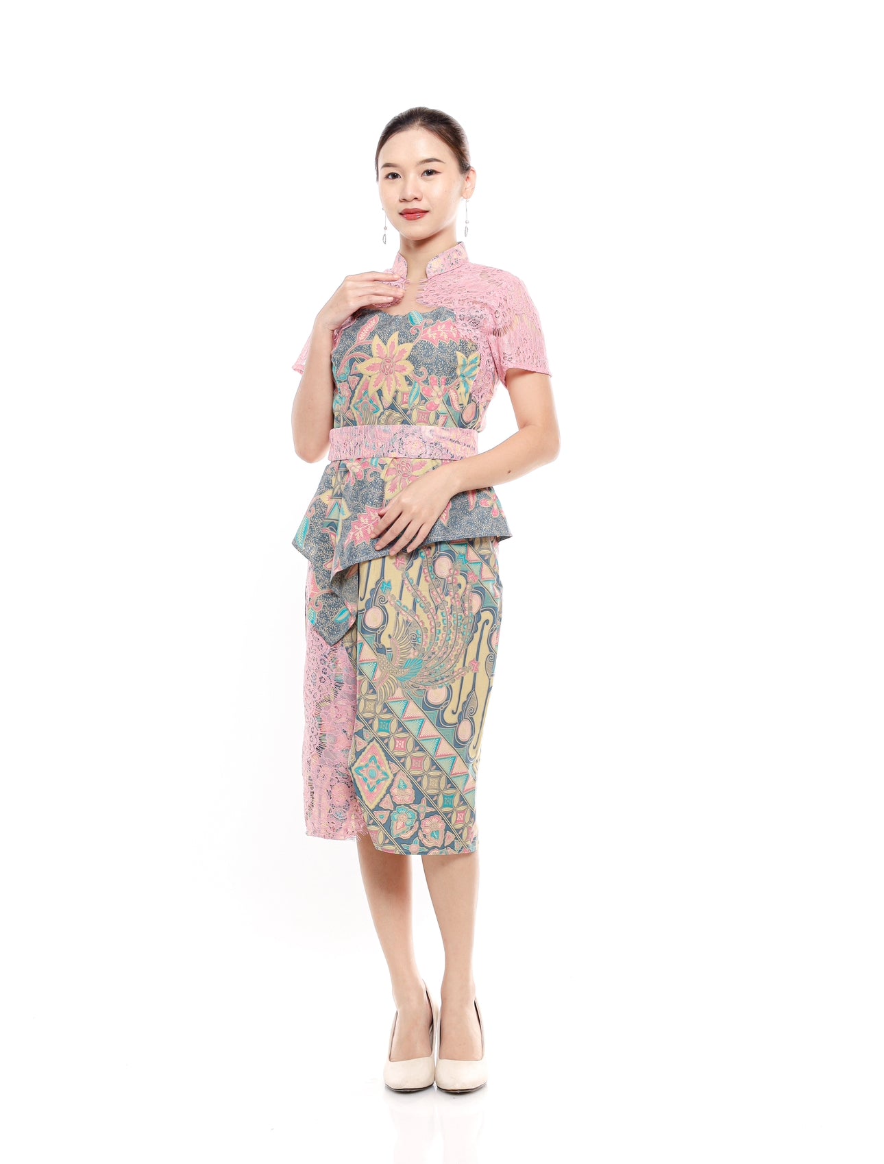 Dress Cherish Cheongsam Green Lace Pink