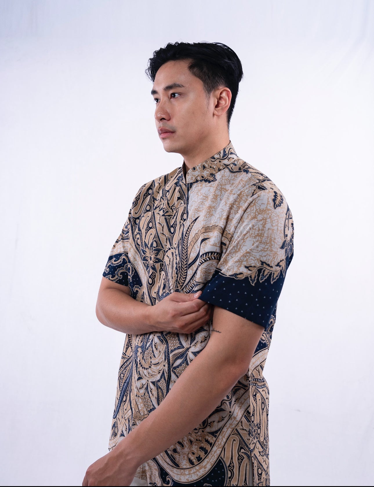 Men Shirt Cream Bird Parang Square