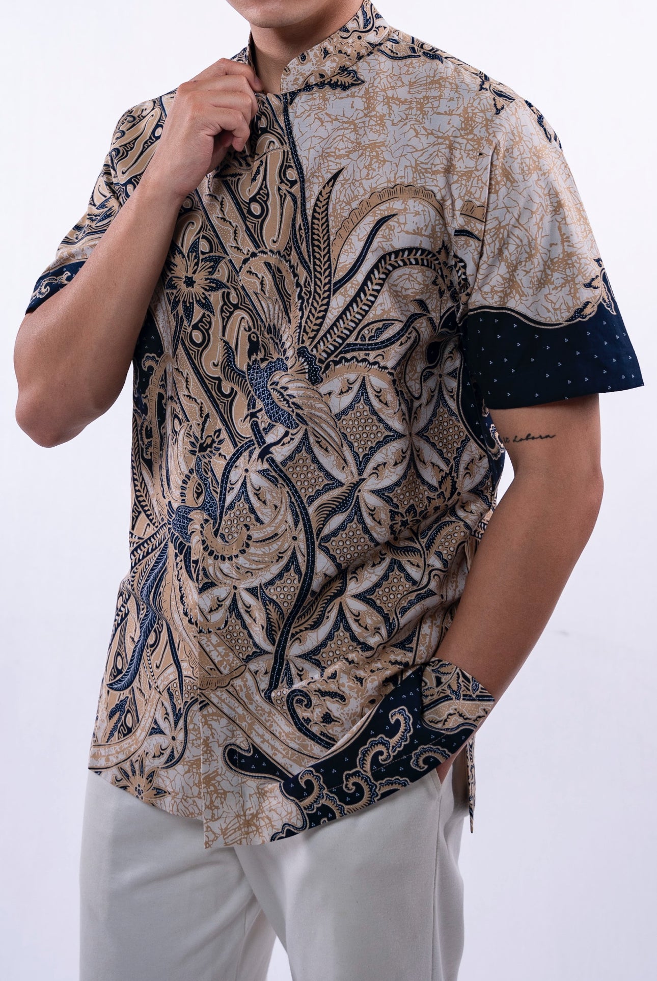 Men Shirt Cream Bird Parang Square
