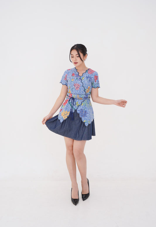 Top Kimono Blue Flower Kusumadewi