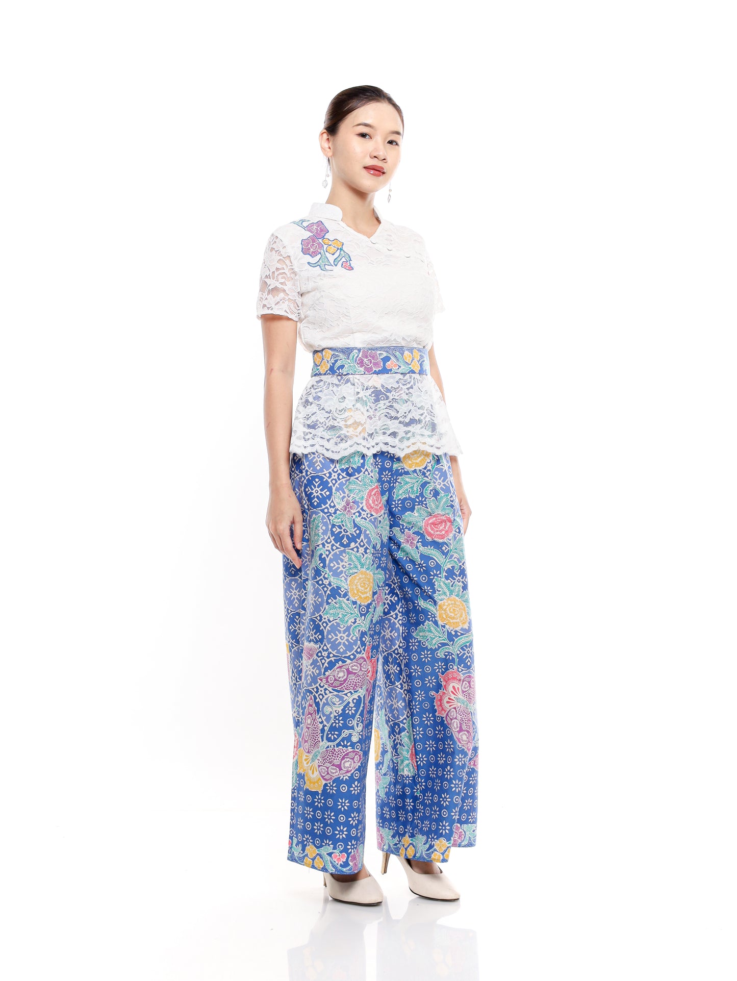 Set Cherish Cheongsam White Encim Blue