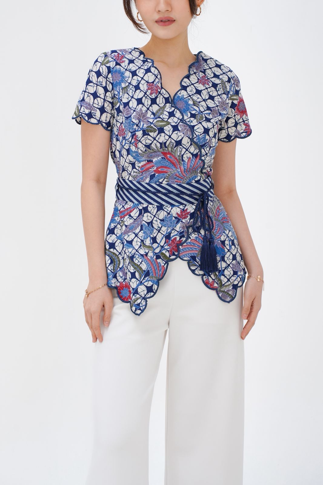 Top Kimono Blue Flower with Belt