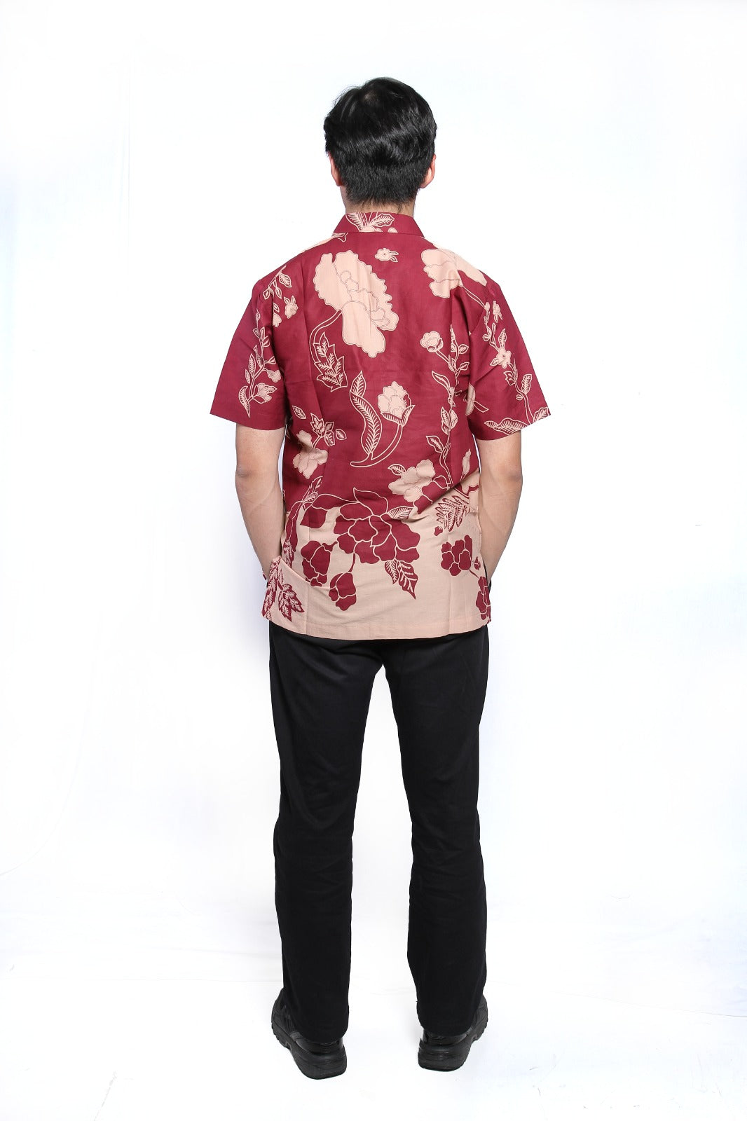 Men Shirt CNY Floral Maroon Cheongsam