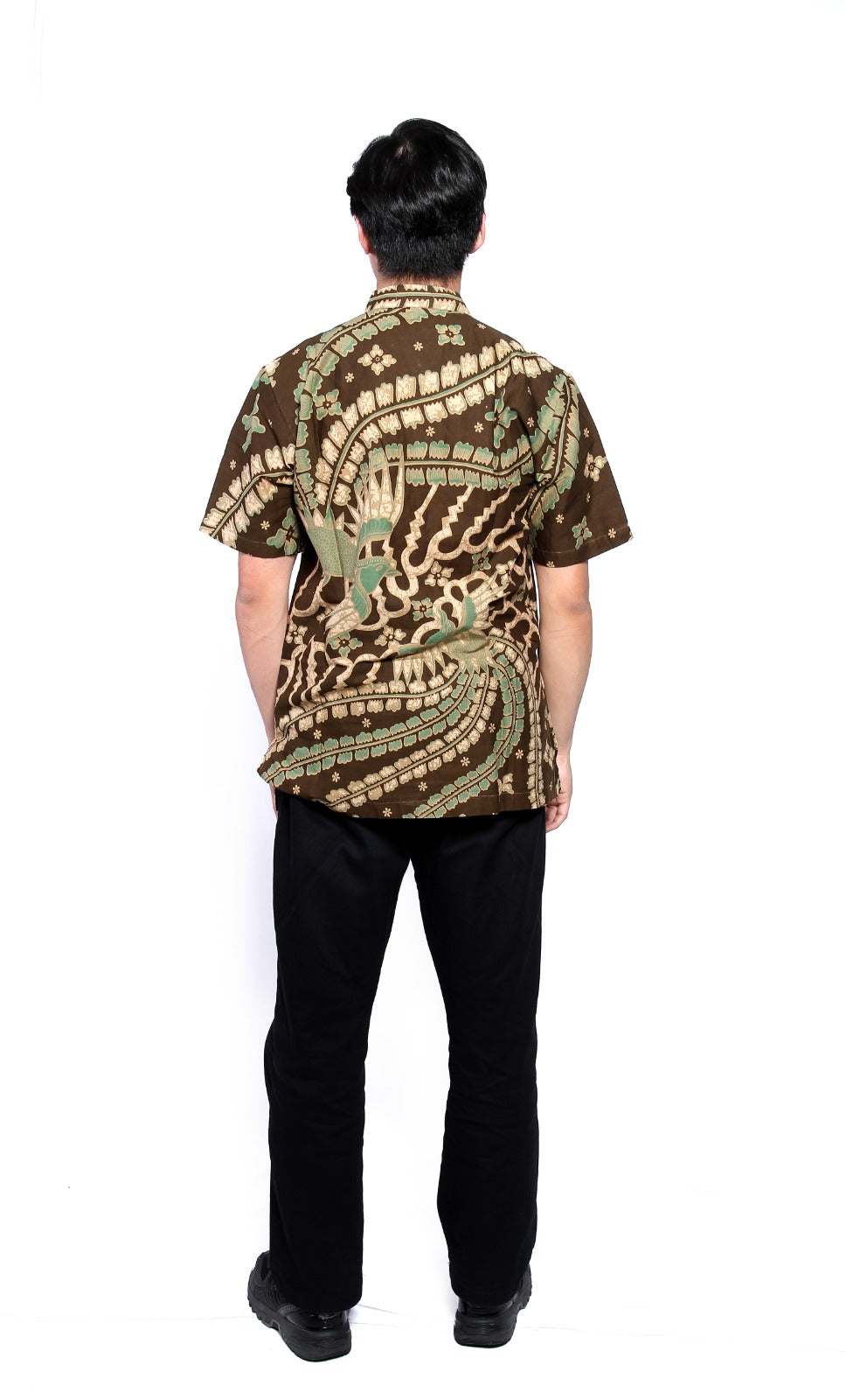 Men Shirt Green Brown Short Sleeve