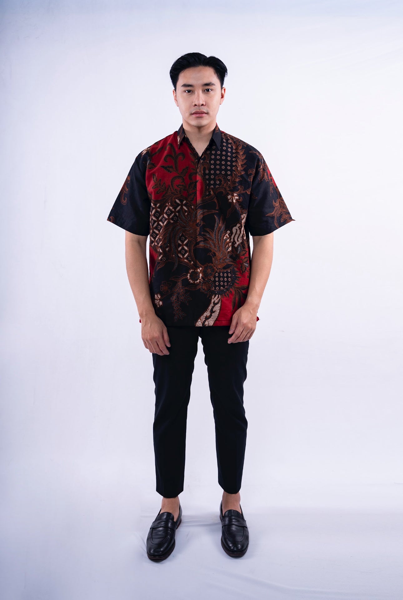 Men Shirt Black Maroon Two Bird