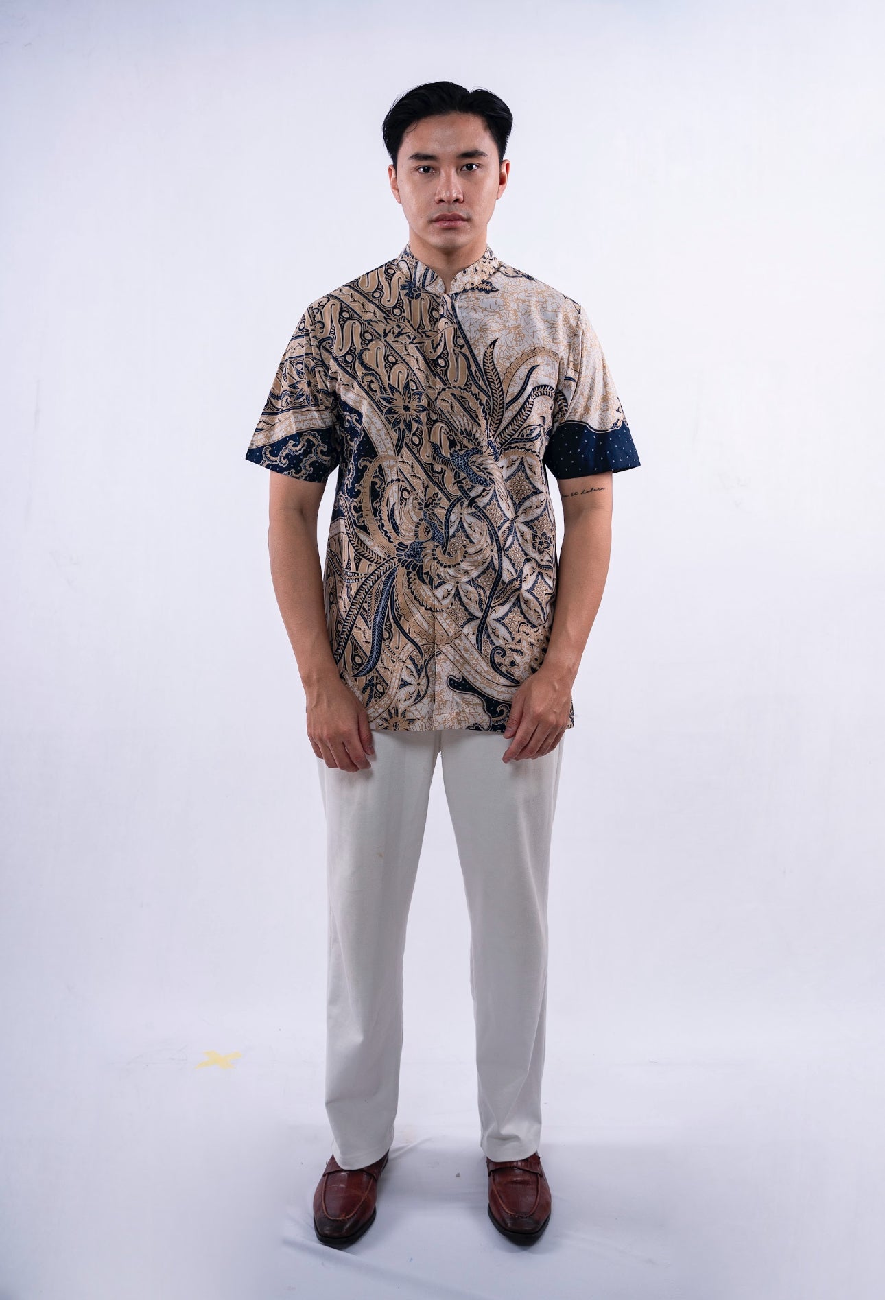 Men Shirt Cream Bird Parang Square