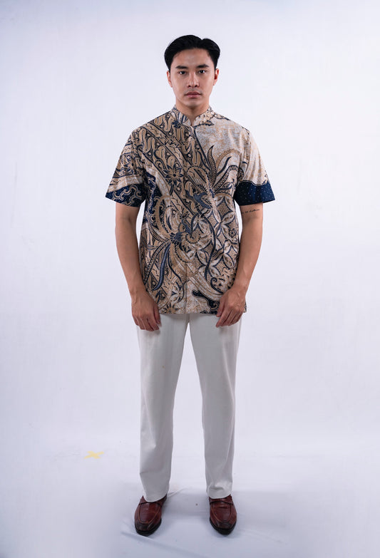 Men Shirt Cream Bird Parang Square