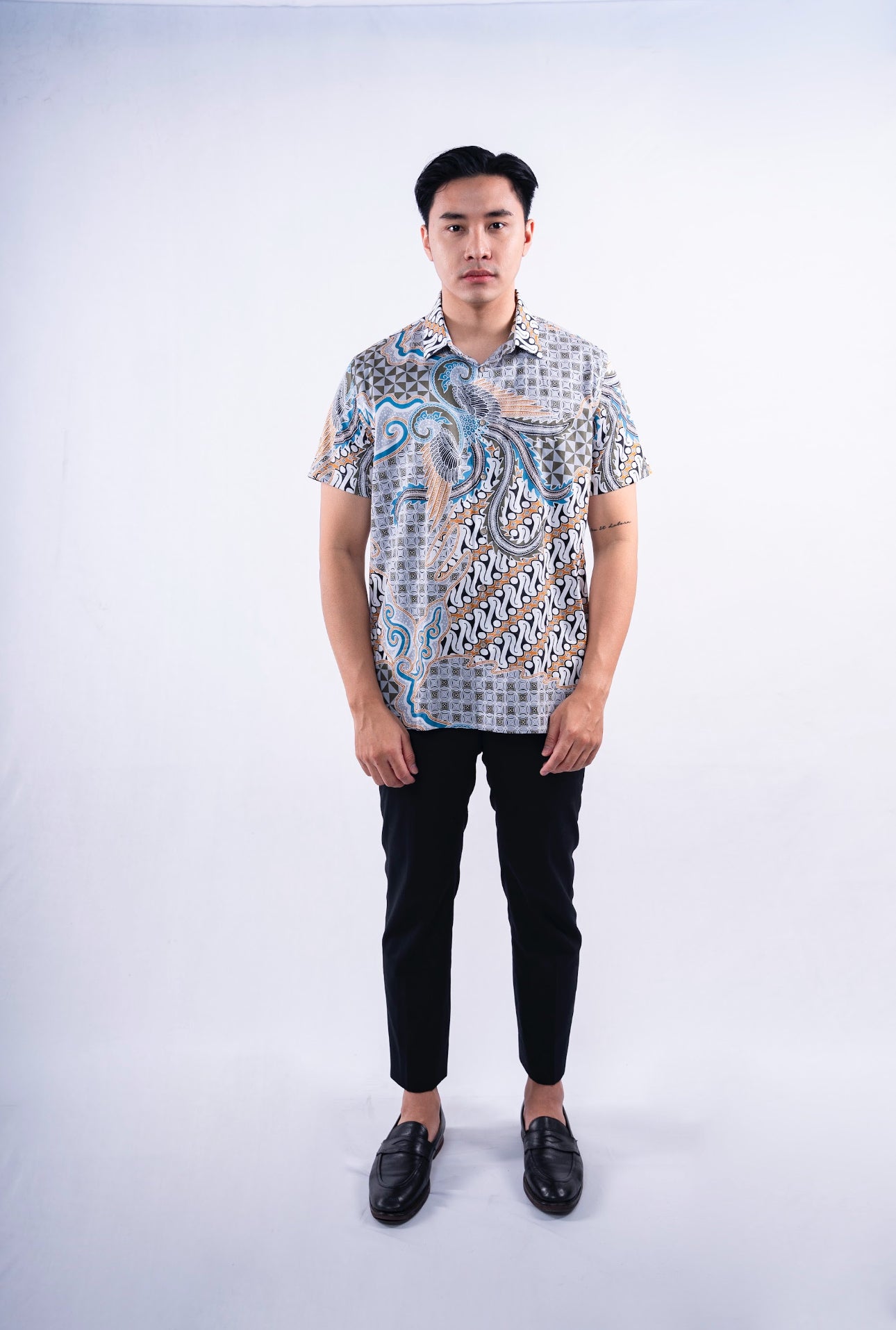 Men Shirt Square Blue Grey Parang