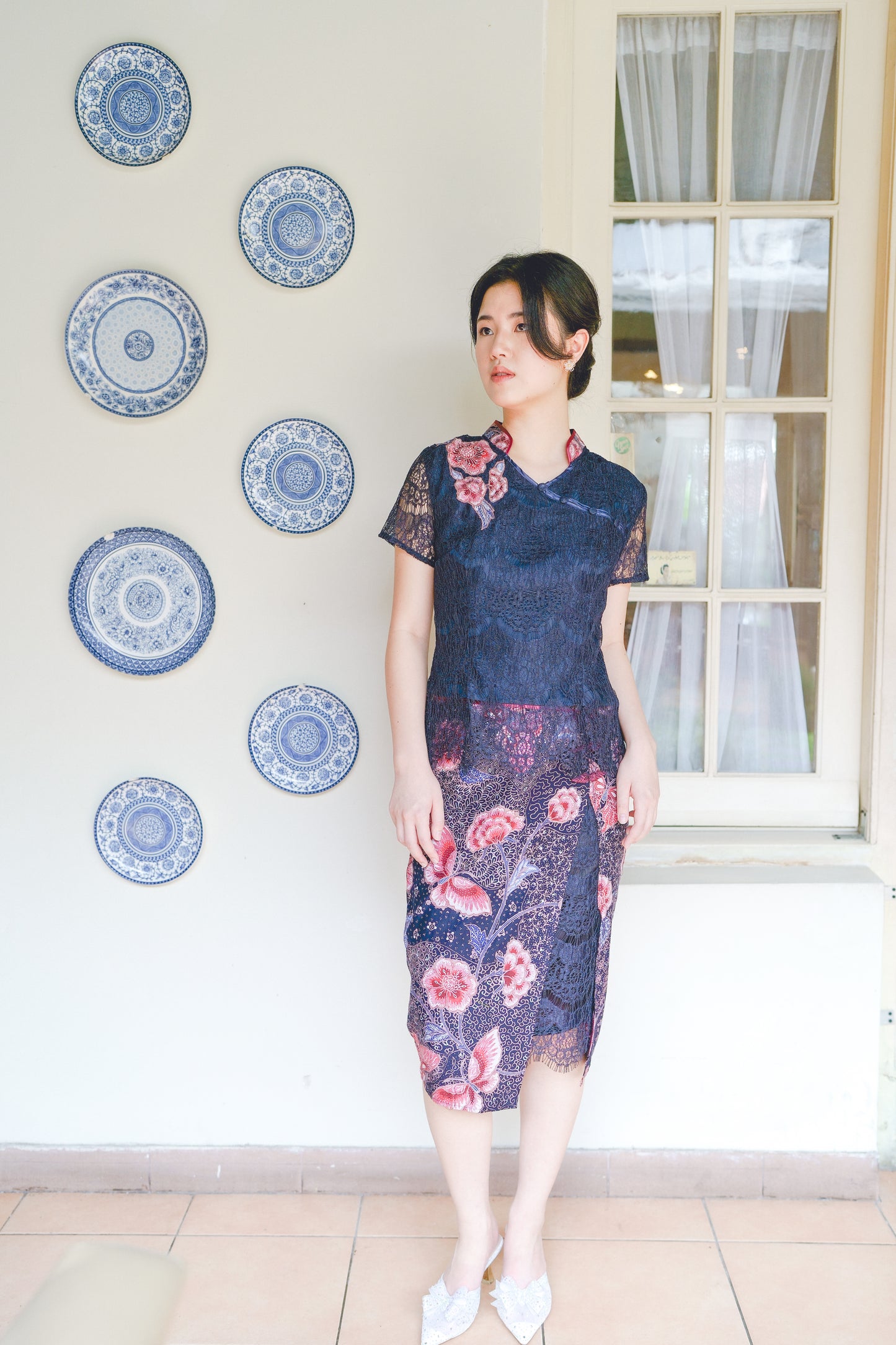 Dress CNY Navy Blue Floral Style