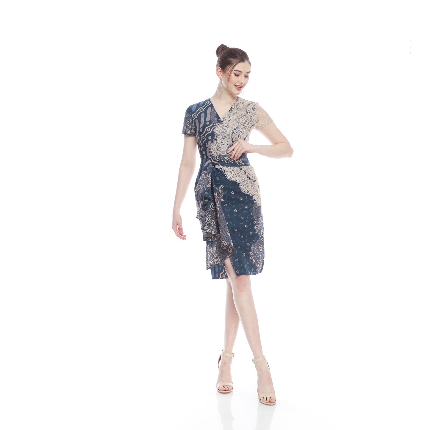 Dress Navy Cream Lace Flower Parang