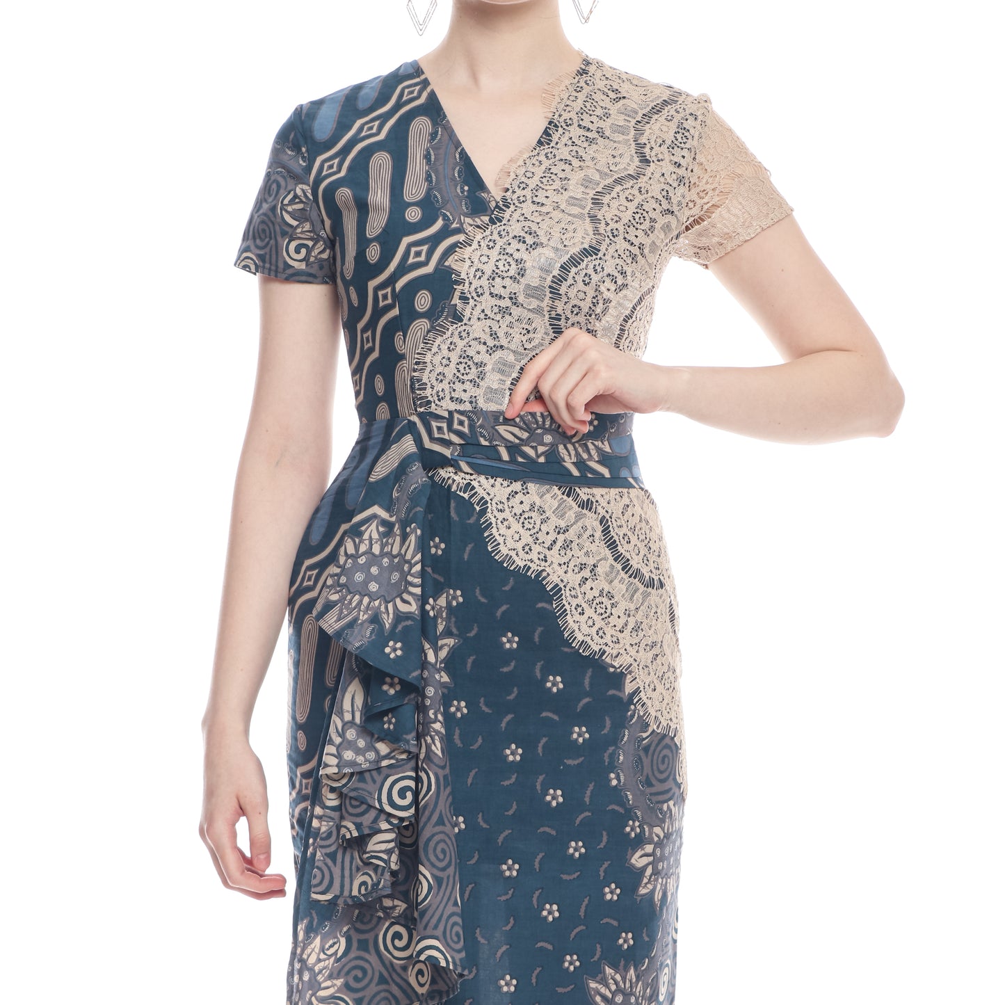 Dress Navy Cream Lace Flower Parang