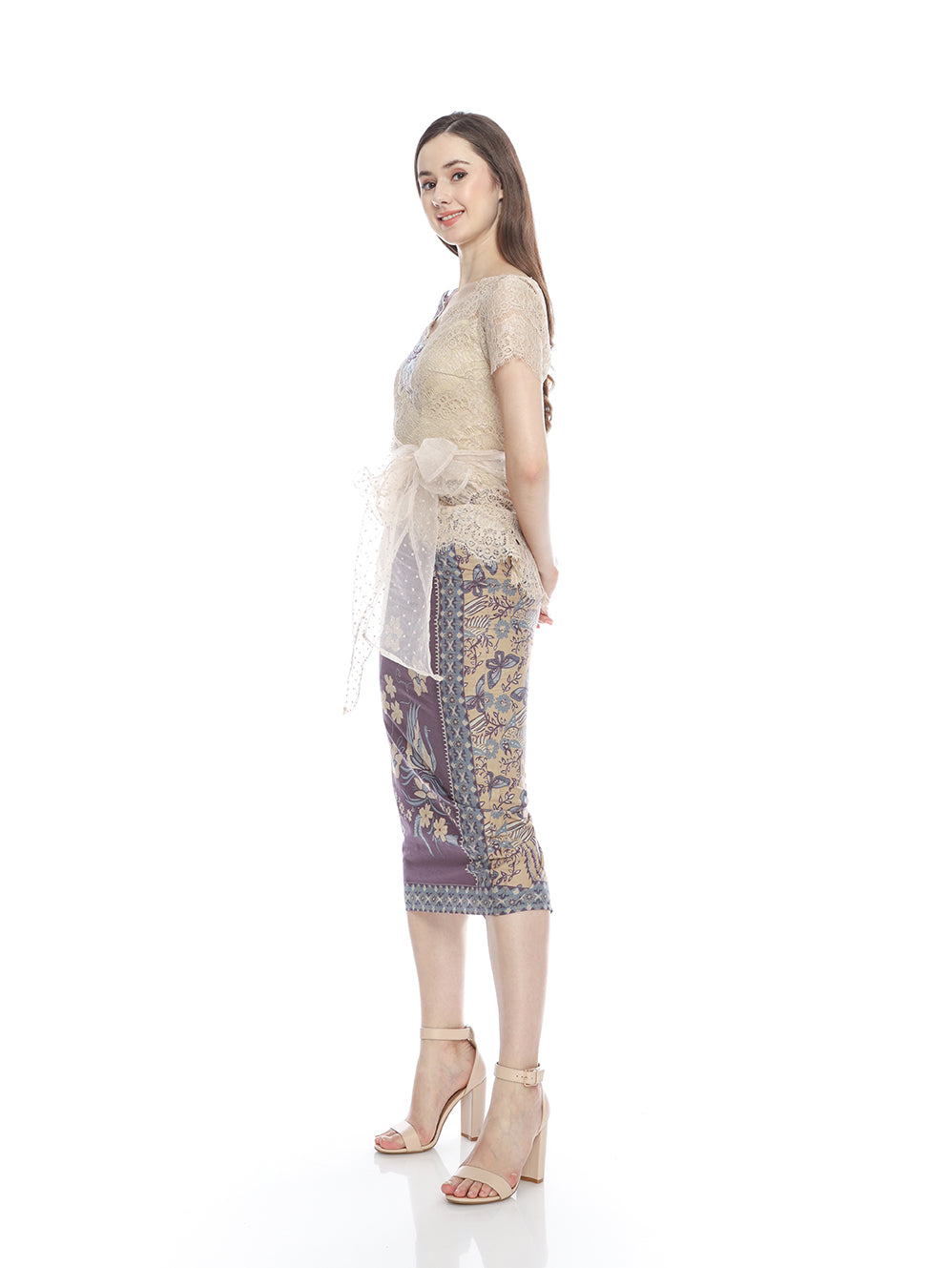 Set Kebaya Purple Flower Cream