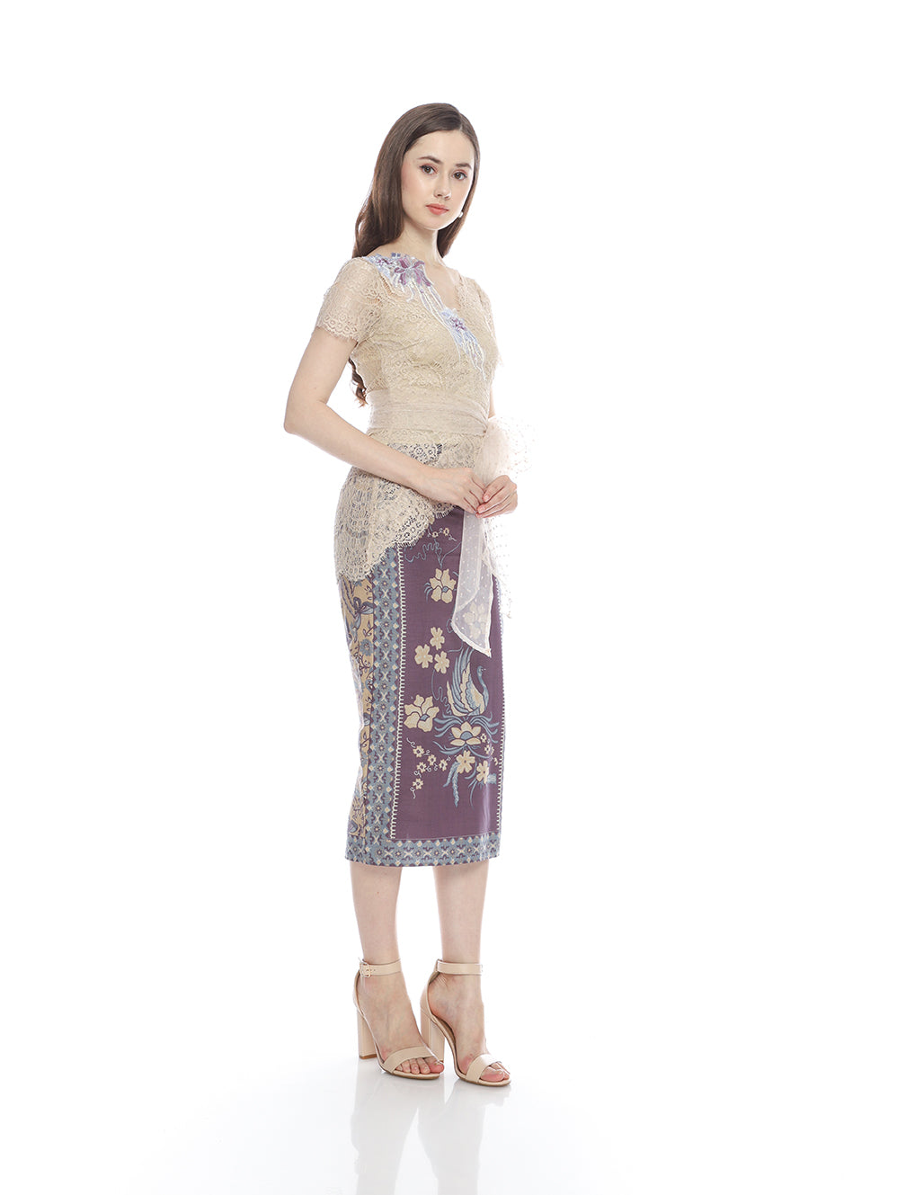Set Kebaya Purple Flower Cream