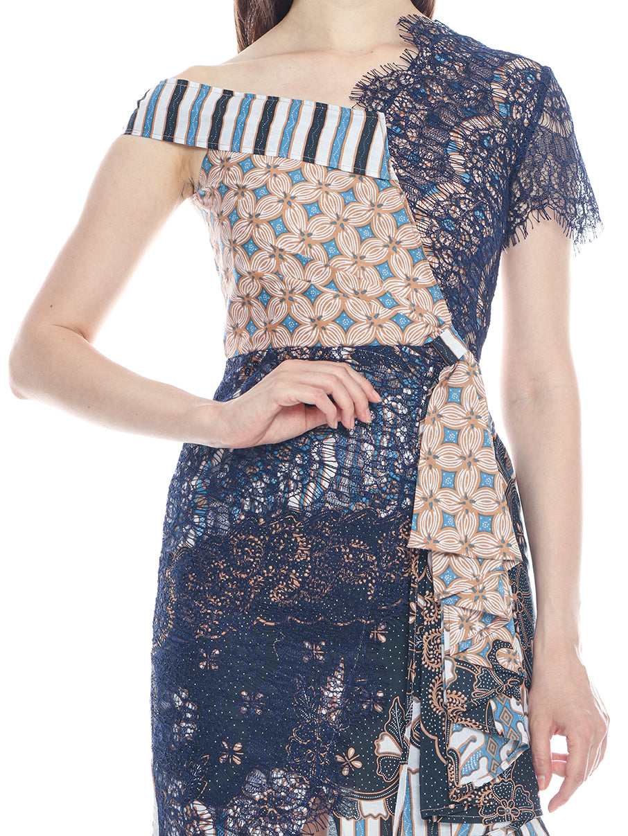 Dress Cream Dark Blue Lace