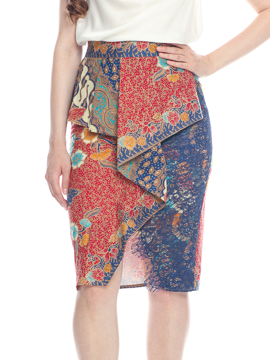 Bottom Red Blue Umpak Skirt