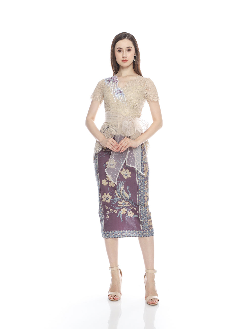 Set Kebaya Purple Flower Cream