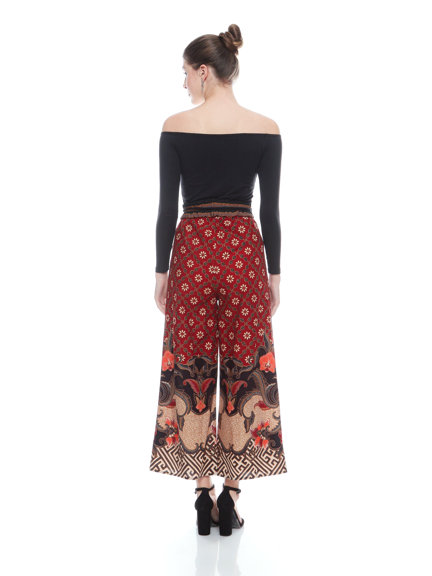 Bottom Cullote Pants Maroon Black