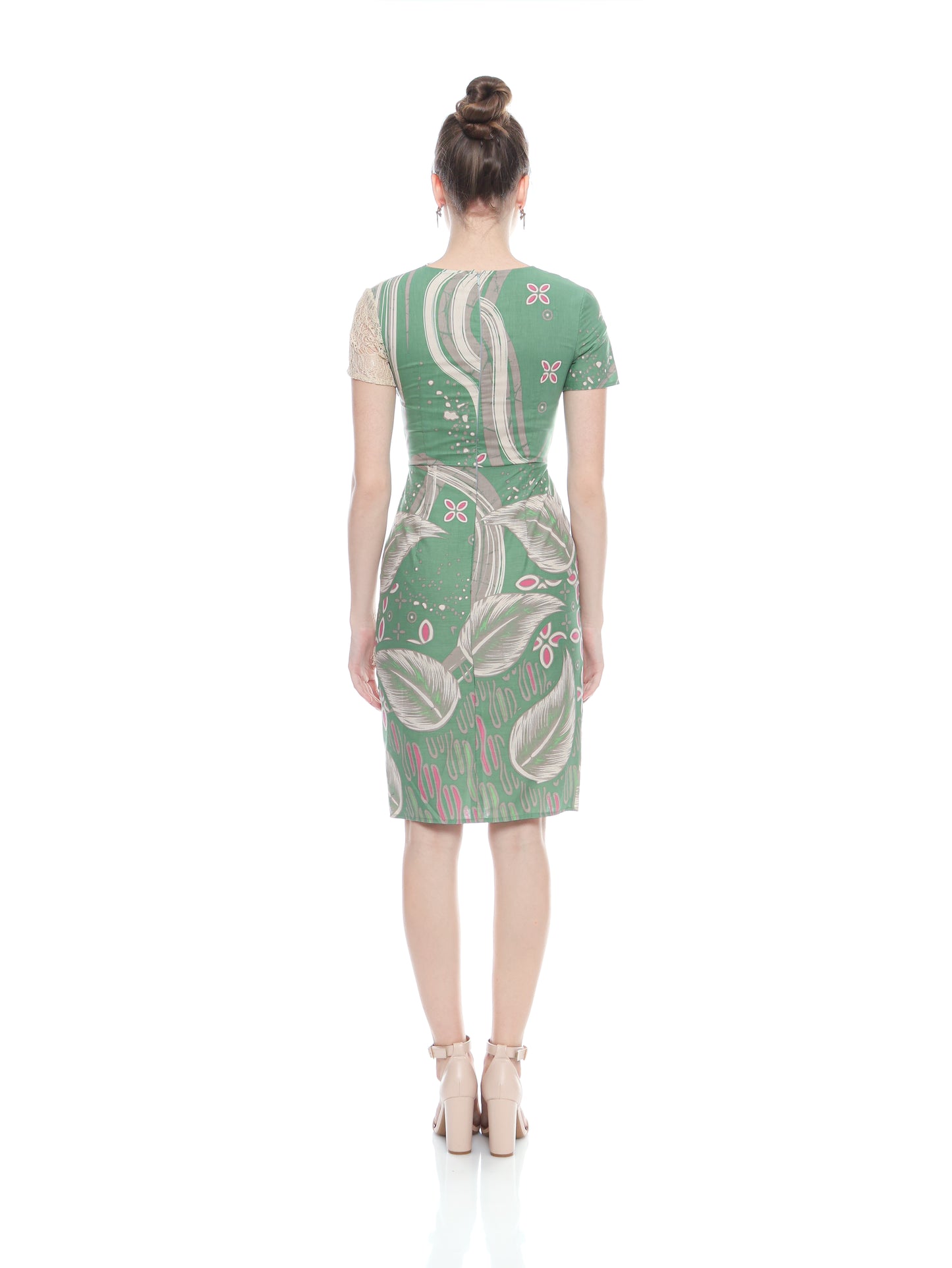 Dress Cheongsam Green Lace V neck