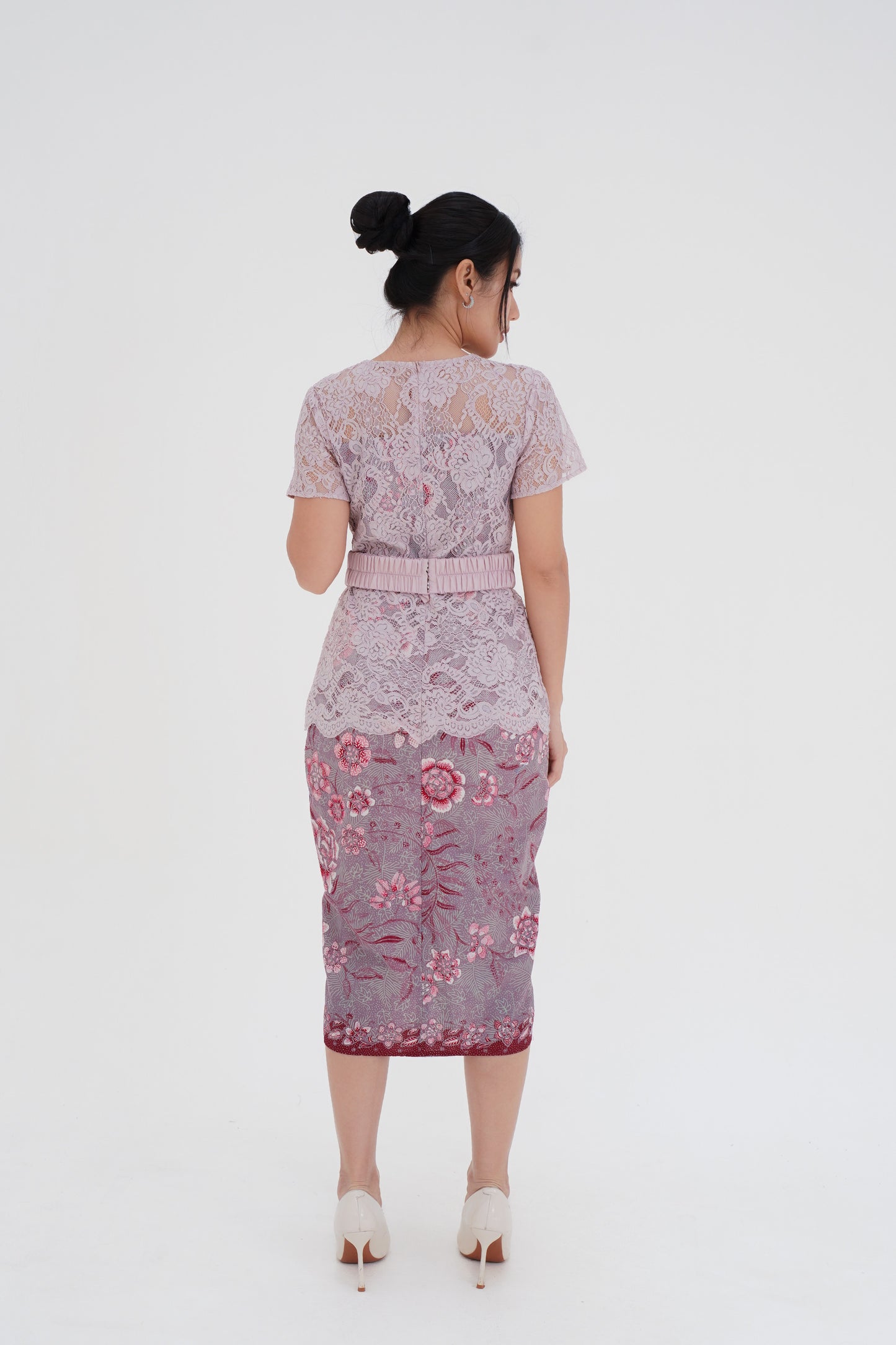 Dress Pink Lace Flower Embroidery Obi