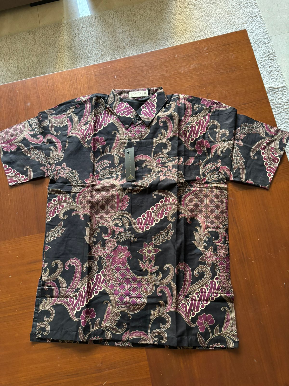 Men Shirt Black Purple Flower Parang