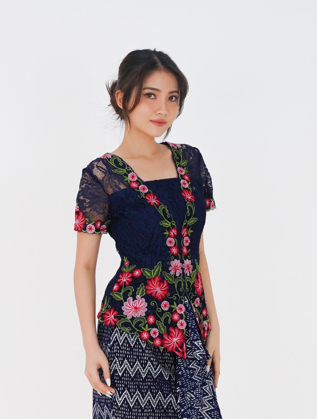 Top Blue Kebaya Bunga Rampai