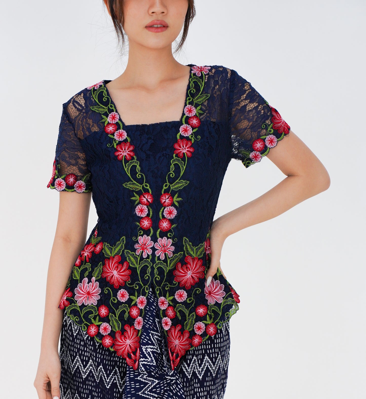 Top Blue Kebaya Bunga Rampai