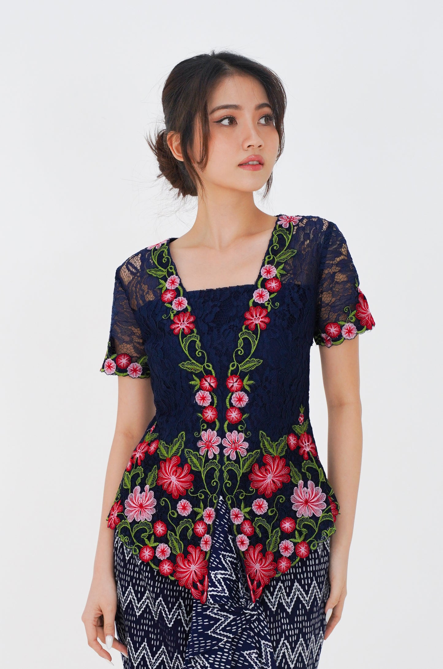 Top Blue Kebaya Bunga Rampai