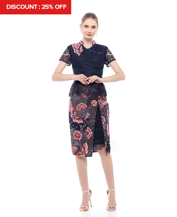 Dress CNY Navy Blue Floral Style