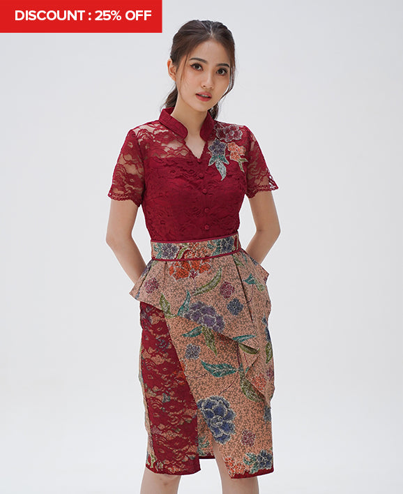 Dress CNY Cheongsam Maroon Lie Mei