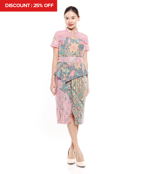 Dress Cherish Cheongsam Green Lace Pink