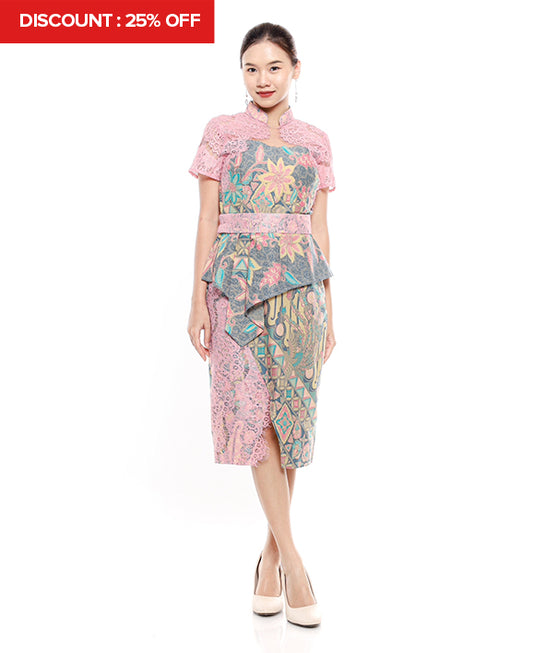 Dress Cherish Cheongsam Green Lace Pink