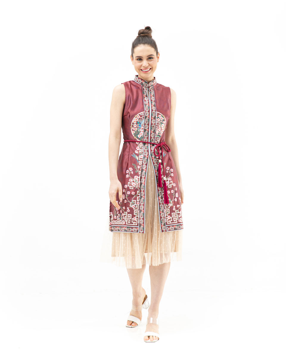 Set Cheongsam Taffeta Maroon