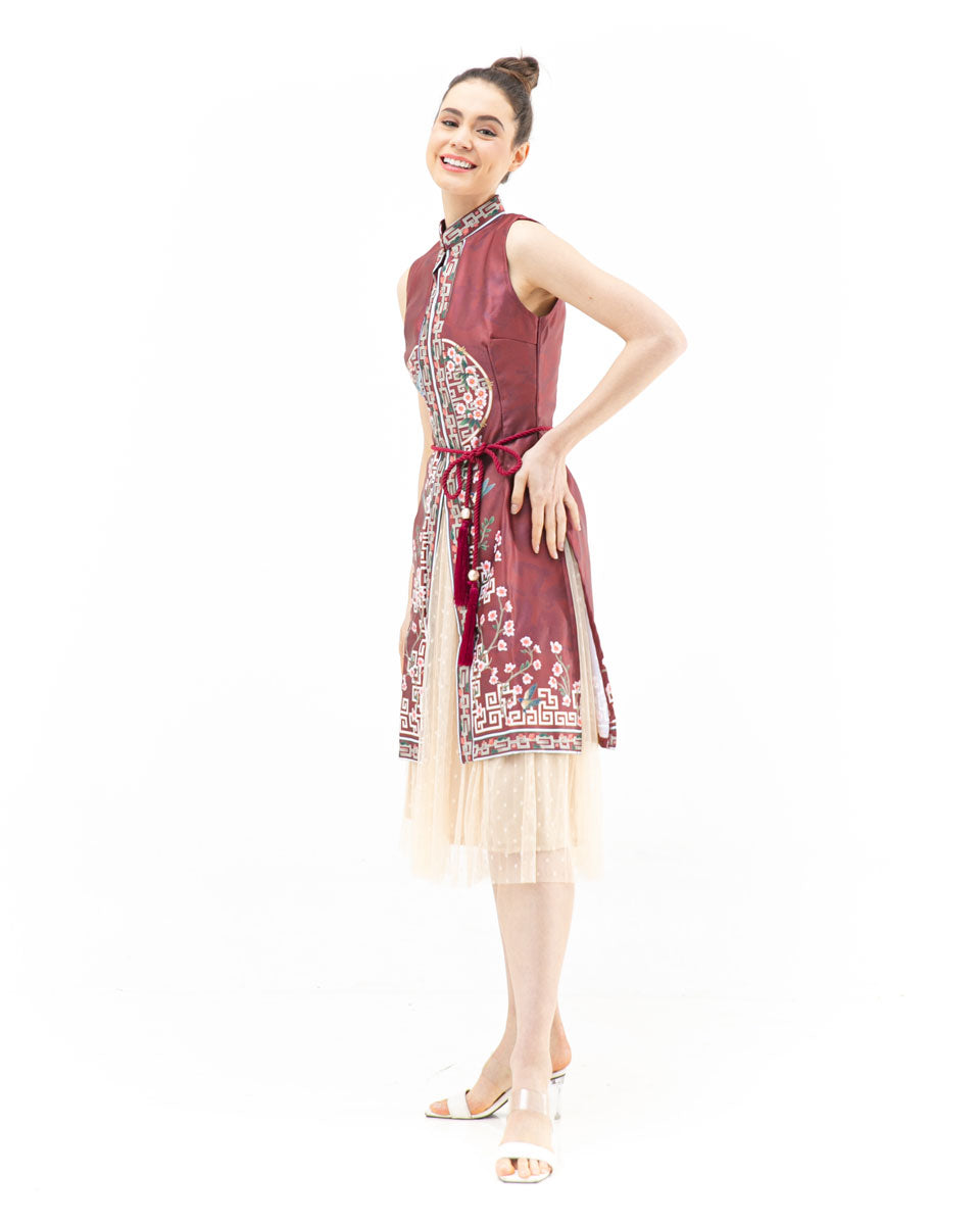 Set Cheongsam Taffeta Maroon