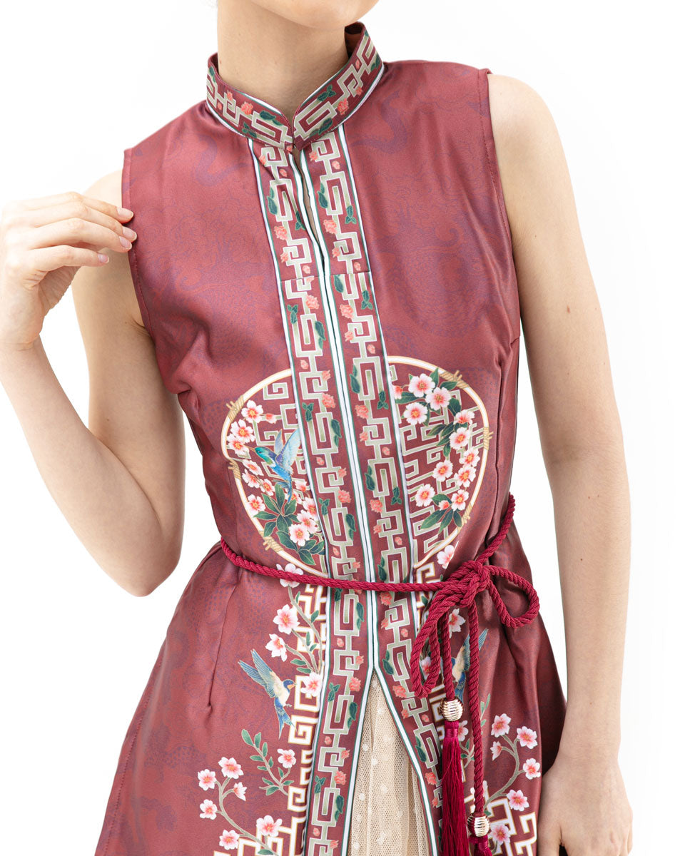 Set Cheongsam Taffeta Maroon