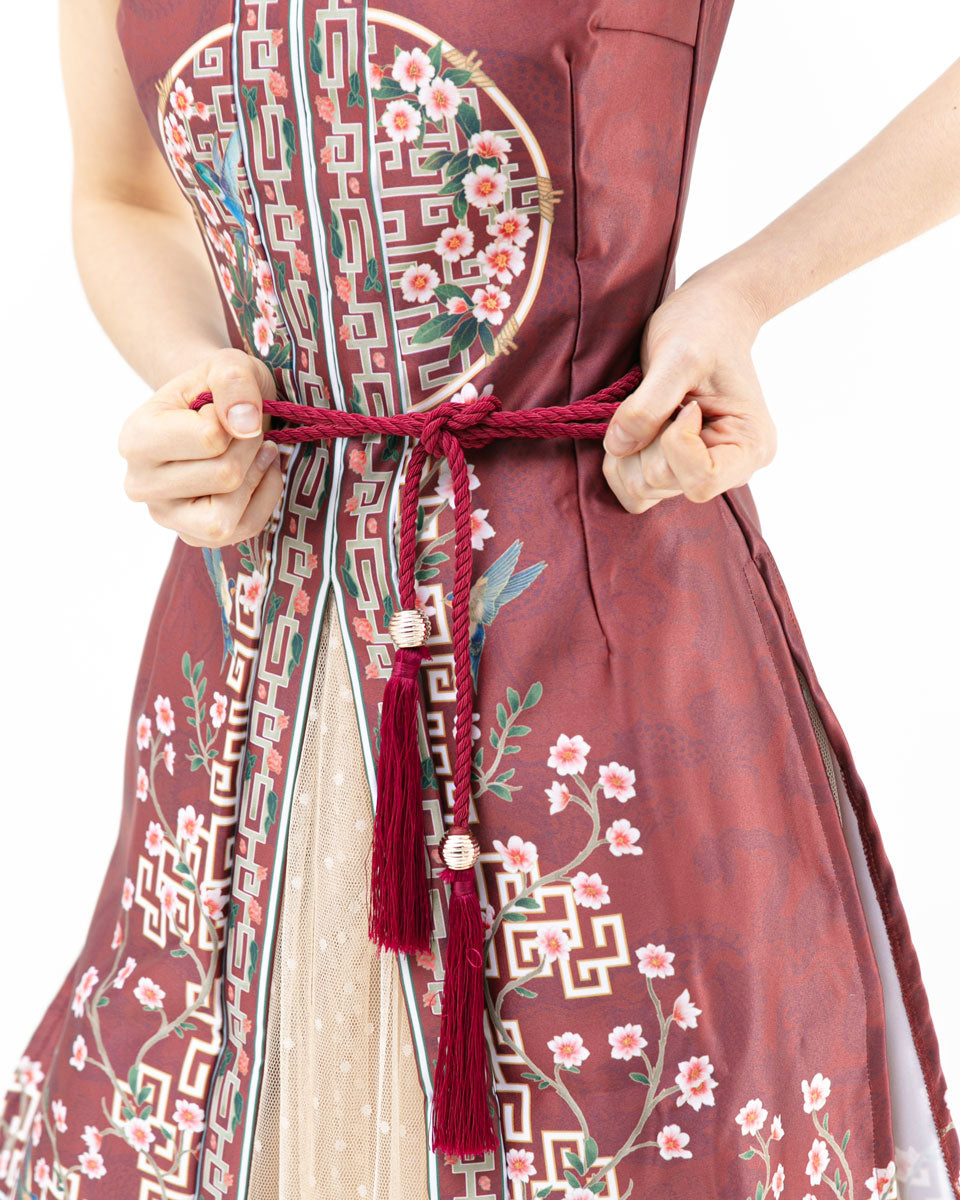Set Cheongsam Taffeta Maroon
