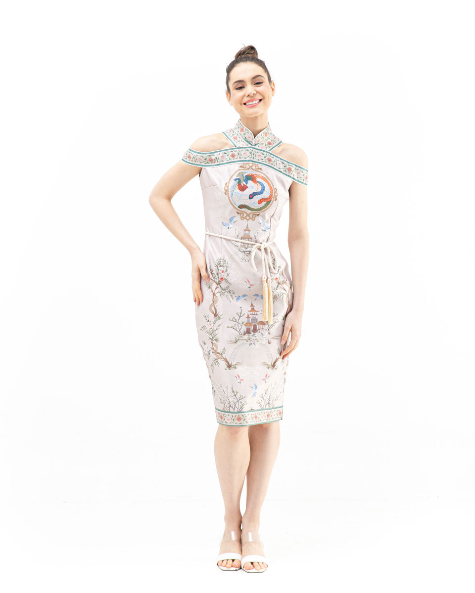 Dress Cheongsam Taffeta Cream