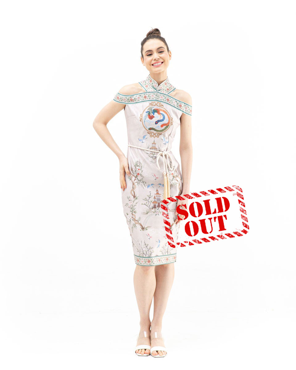 Dress Cheongsam Taffeta Cream