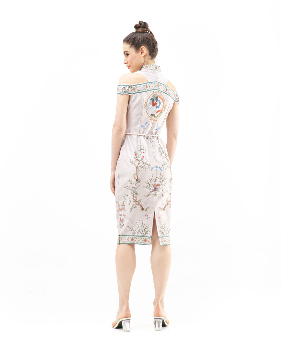 Dress Cheongsam Taffeta Cream