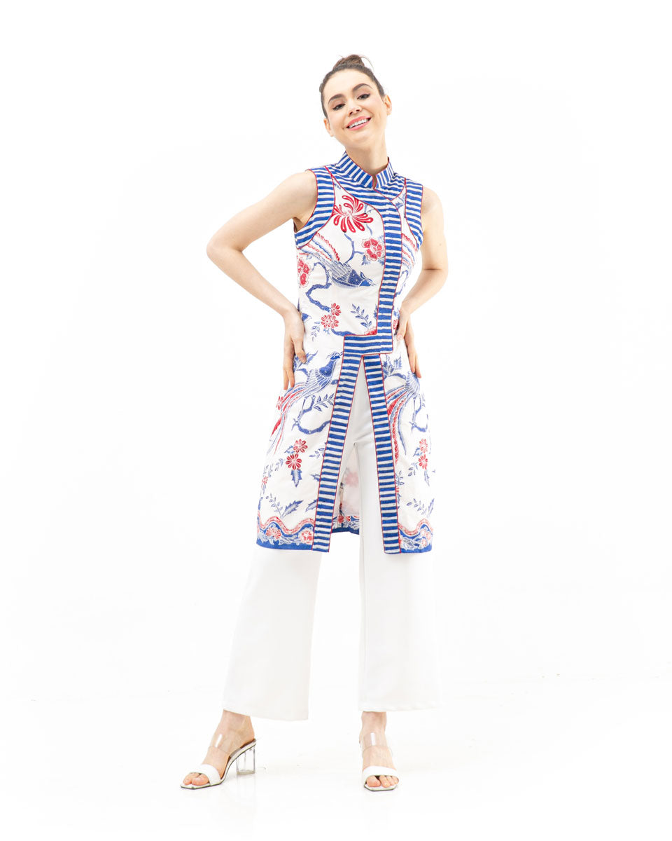 Top Blue & White Cheongsam Batik