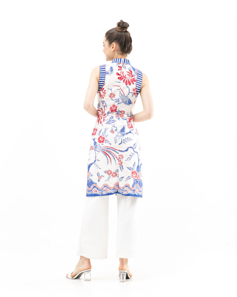 Top Blue & White Cheongsam Batik